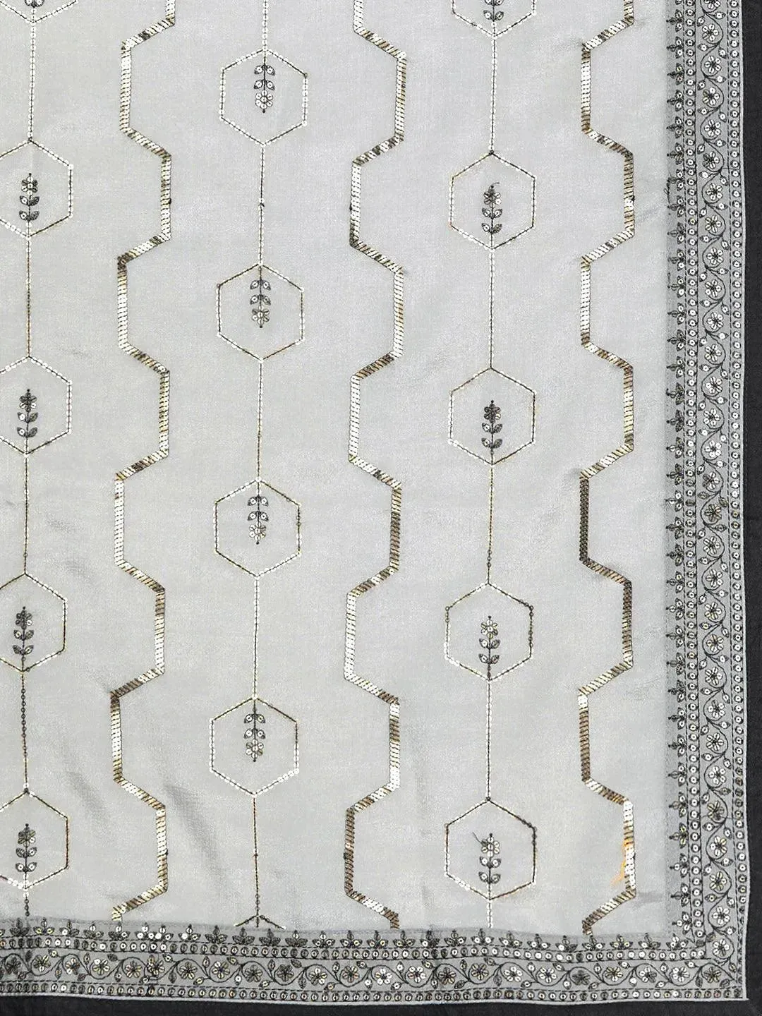 Grey Embroidered Silk Blend Straight Kurta With Dupatta