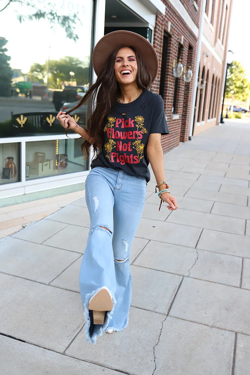 Groovy Babe High Rise Distressed Bell Bottoms - Lightwash