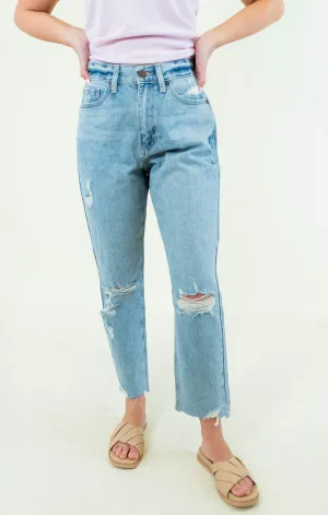 High Rise Distressed Straight Jeans