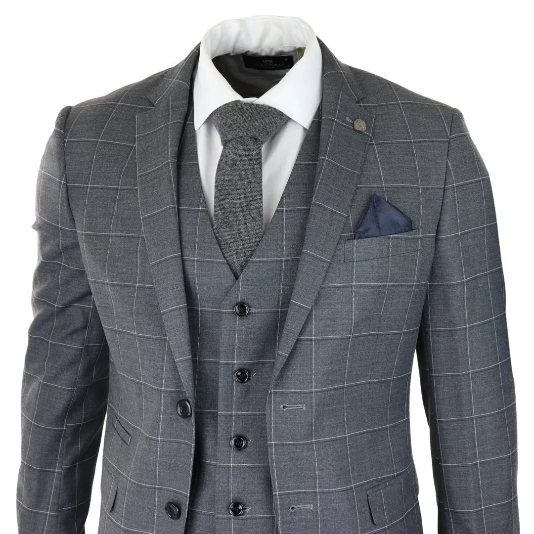 Hobbs - Men's Grey Check 3 Piece Suit Wedding Classic