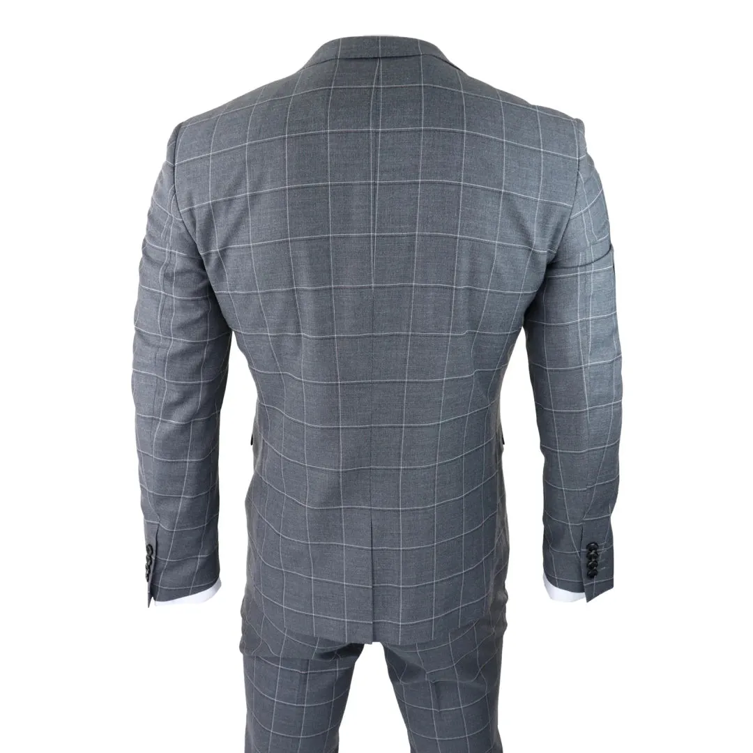 Hobbs - Men's Grey Check 3 Piece Suit Wedding Classic