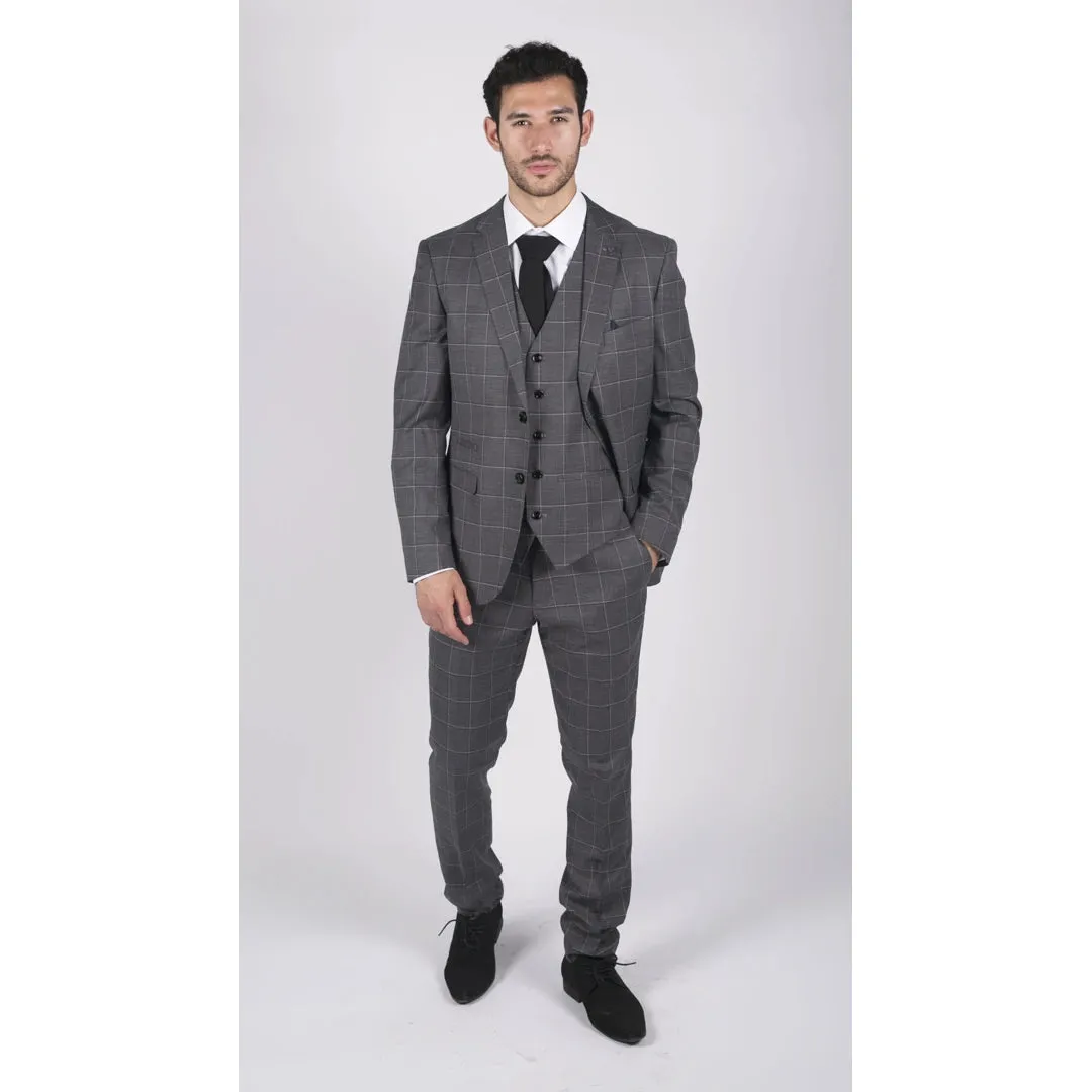 Hobbs - Men's Grey Check 3 Piece Suit Wedding Classic