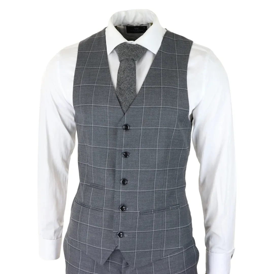 Hobbs - Men's Grey Check 3 Piece Suit Wedding Classic