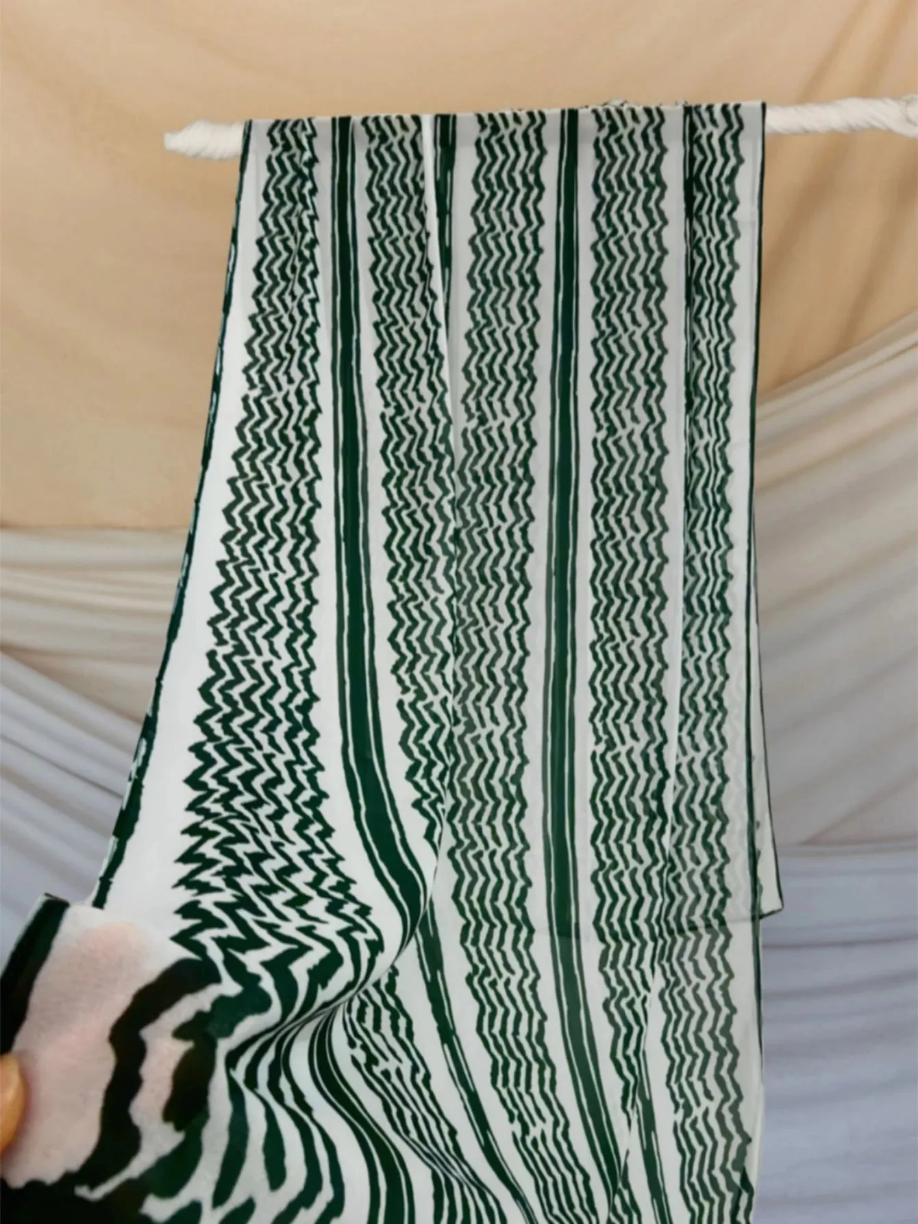 Keffiyeh Print Striped Chiffon Hijab