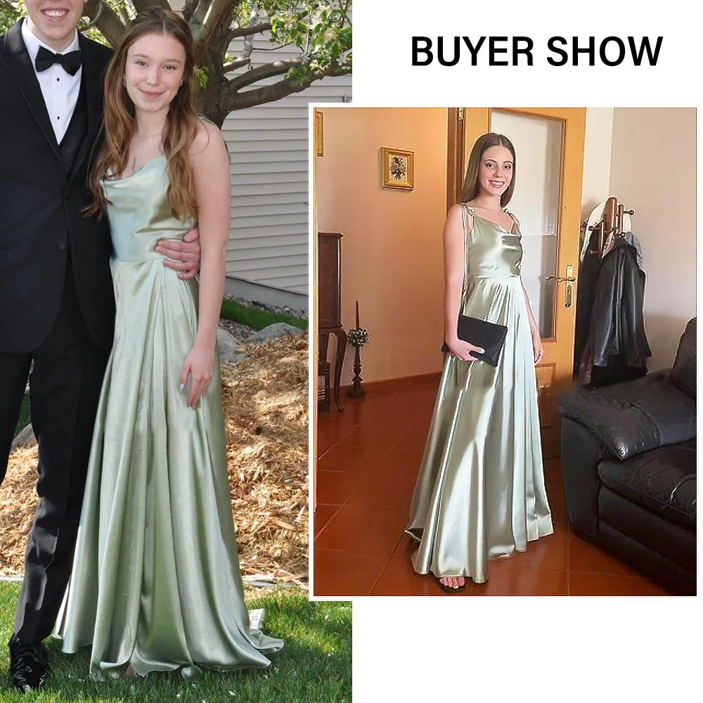 LANFUBEISI  Sexy Mint Backless Lace Up Evening Party Gown Green Satin Slip Slit Leg Square Neck Summer Light Long Dresses Wedding