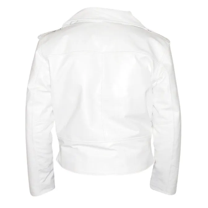 Leather Skin Men White Brando Biker Motorcycle Genuine Leather Jacket