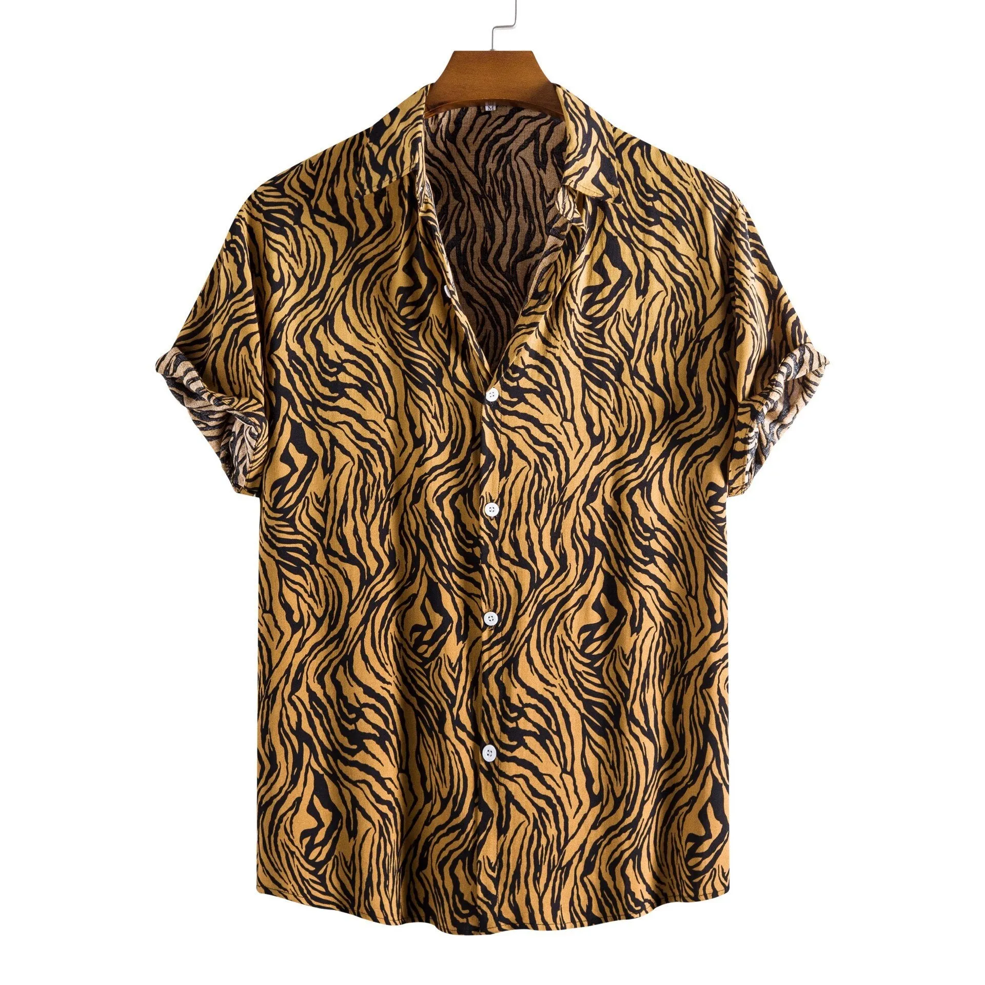 Leopard Floral Shirt Men Camisa Masculina Brand Slim Fit Short Sleeve Hawaiian Shirt Men Party Beach Casual Shirts Male XXL