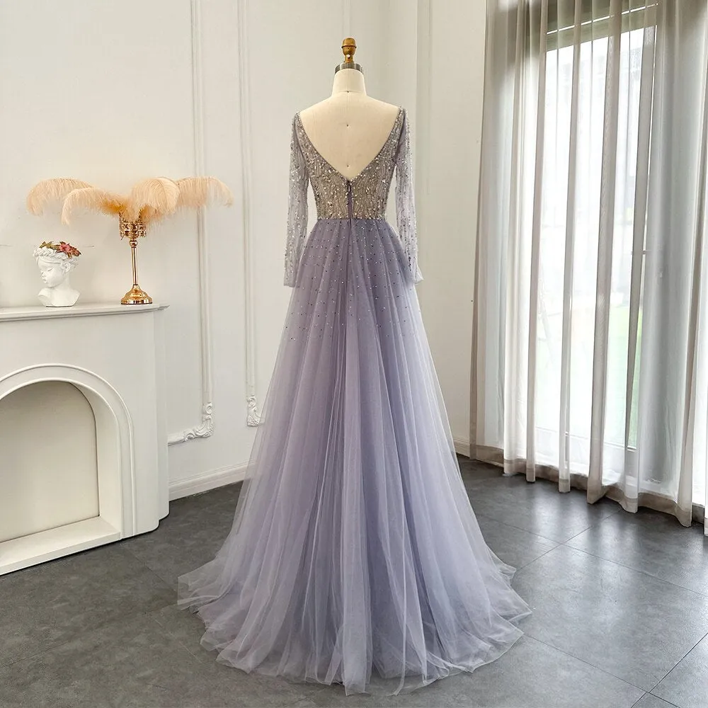Lilac Long Sleeves Mermaid Evening Dress with Overskirt SS234