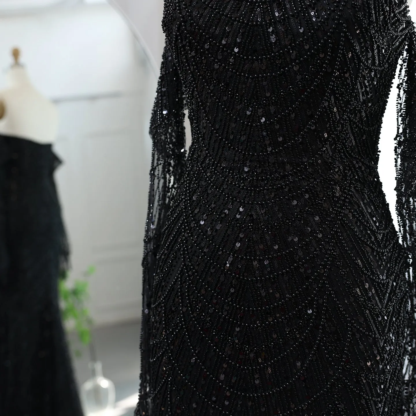 Luxury Beaded Green Mermaid Evening Dress with Gloves SS306