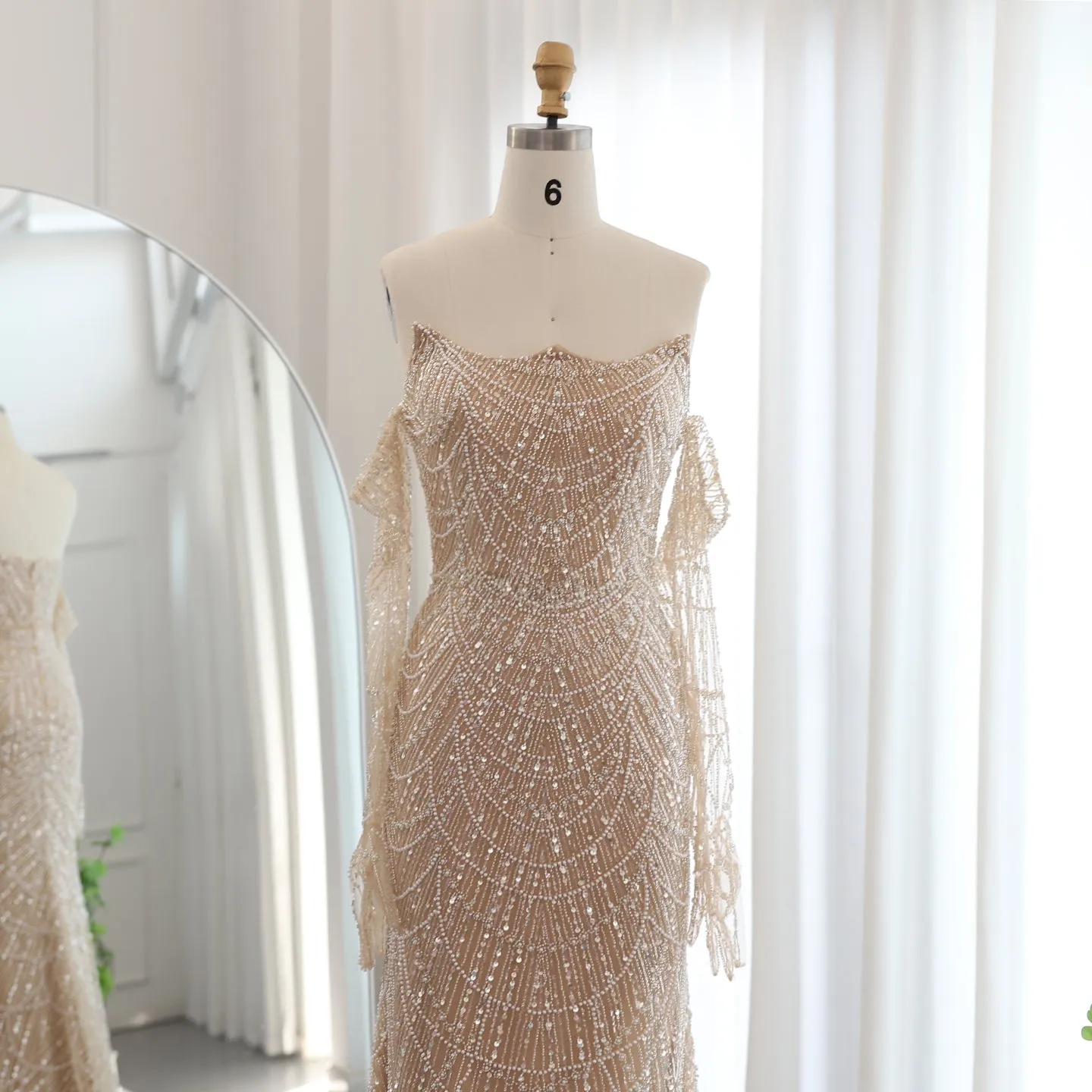 Luxury Beaded Green Mermaid Evening Dress with Gloves SS306
