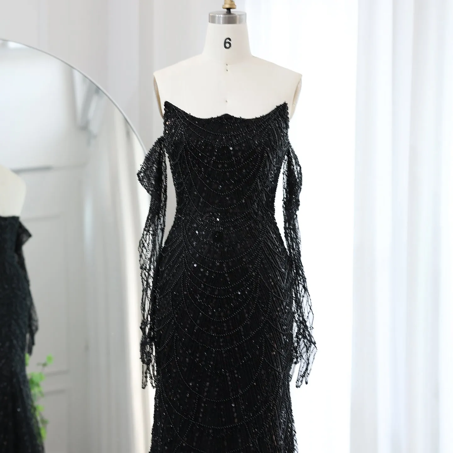 Luxury Beaded Green Mermaid Evening Dress with Gloves SS306