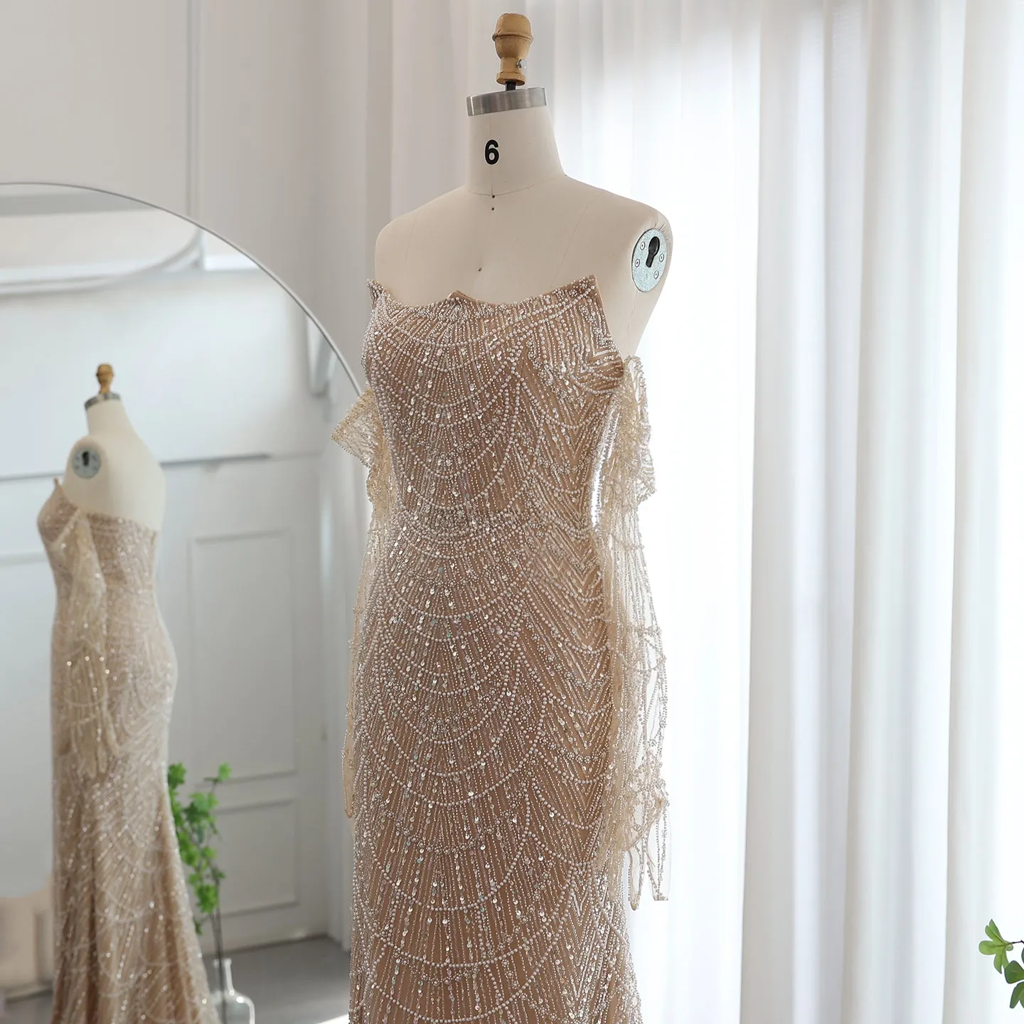 Luxury Beaded Green Mermaid Evening Dress with Gloves SS306
