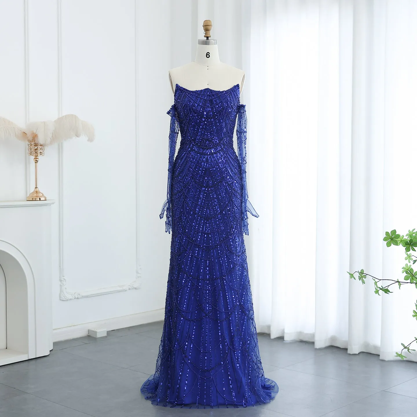 Luxury Beaded Green Mermaid Evening Dress with Gloves SS306