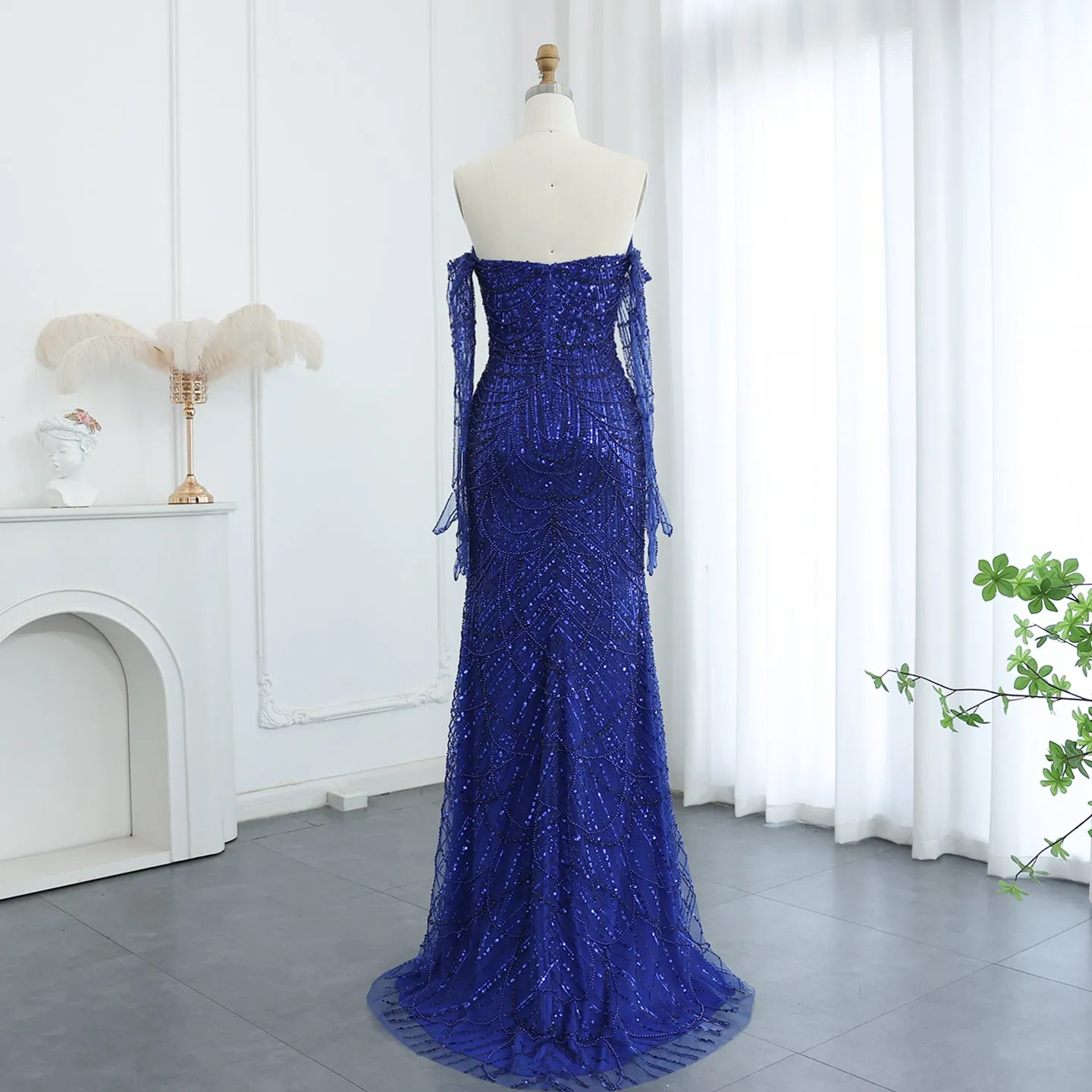 Luxury Beaded Green Mermaid Evening Dress with Gloves SS306