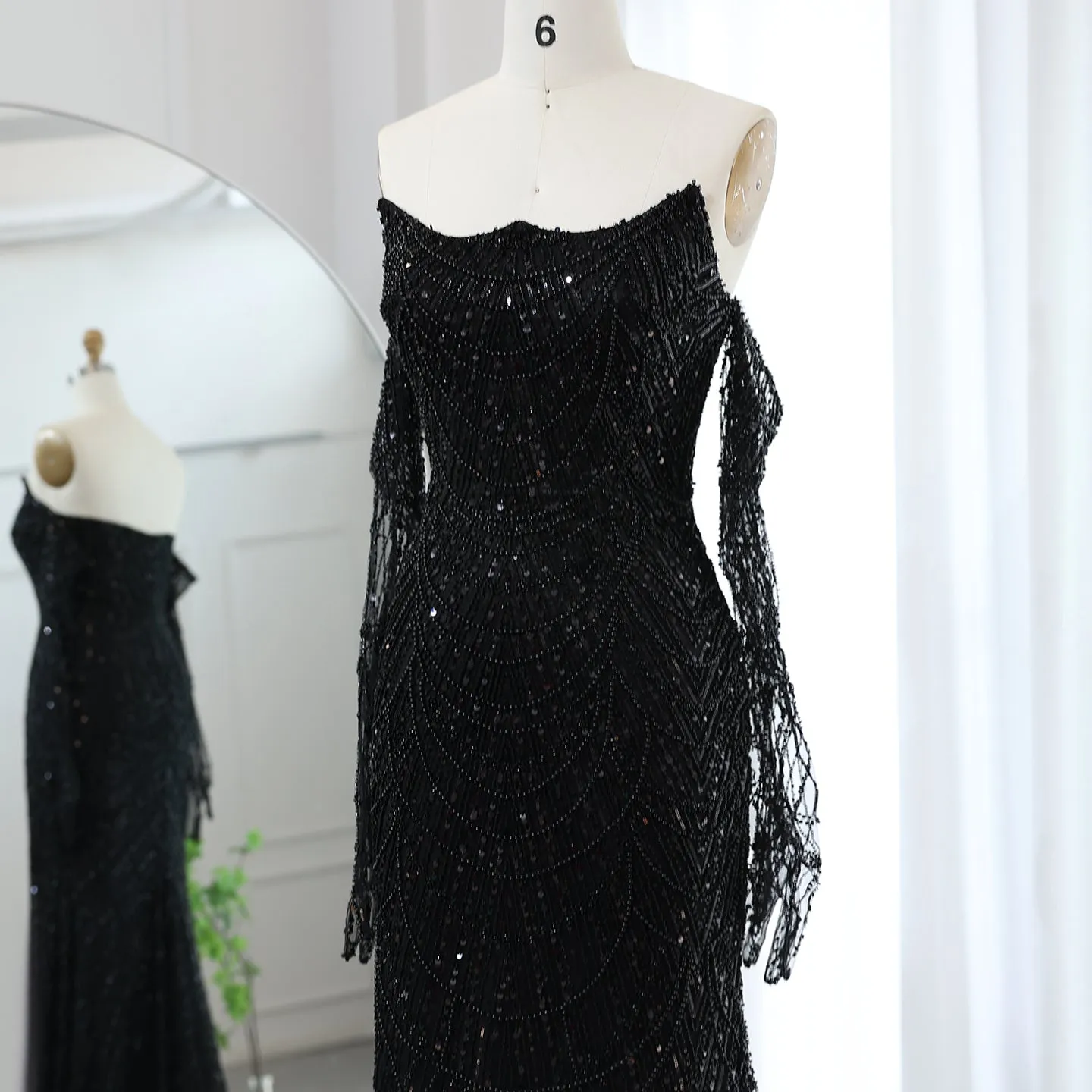 Luxury Beaded Green Mermaid Evening Dress with Gloves SS306