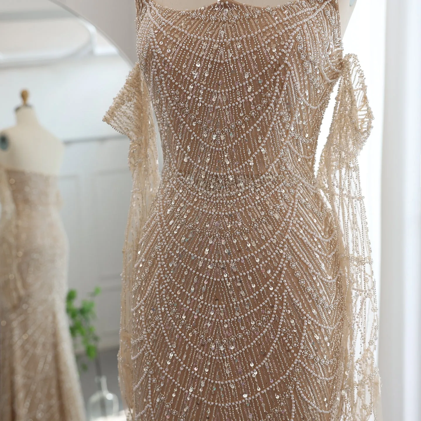 Luxury Beaded Green Mermaid Evening Dress with Gloves SS306