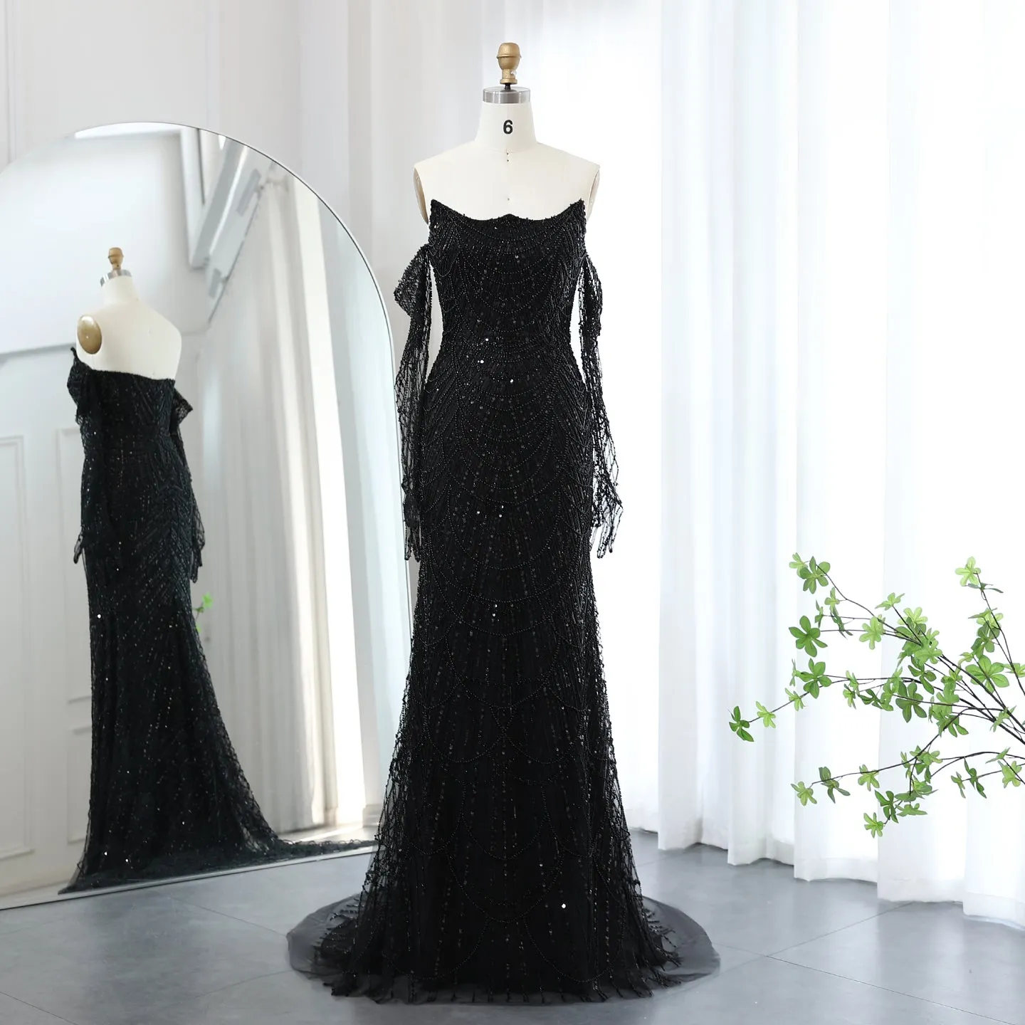 Luxury Beaded Green Mermaid Evening Dress with Gloves SS306