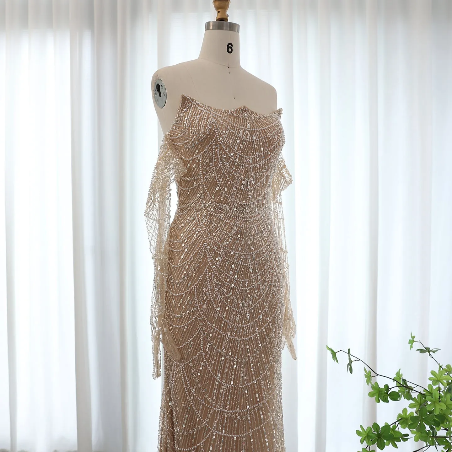 Luxury Beaded Green Mermaid Evening Dress with Gloves SS306