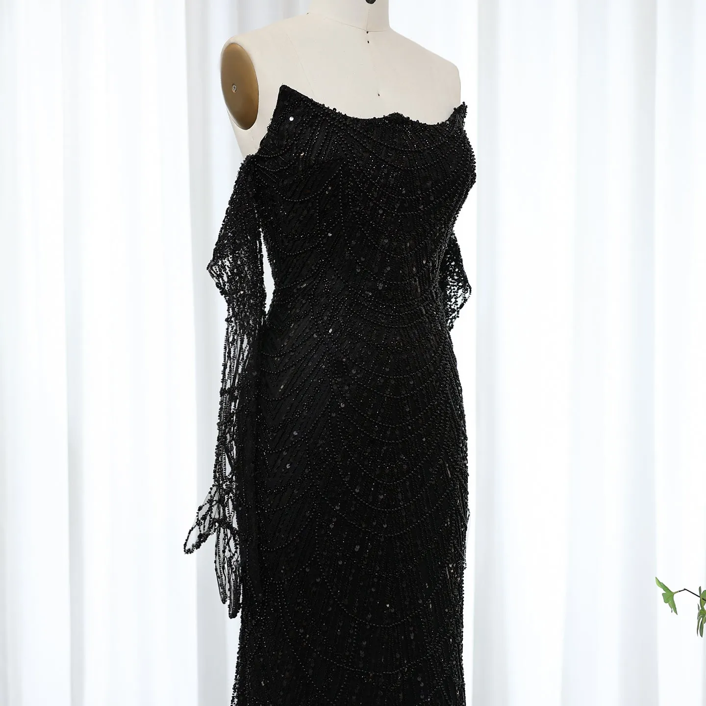 Luxury Beaded Green Mermaid Evening Dress with Gloves SS306