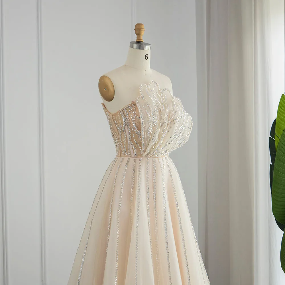 Luxury Beaded Lilac Scalloped Evening Dress SS247