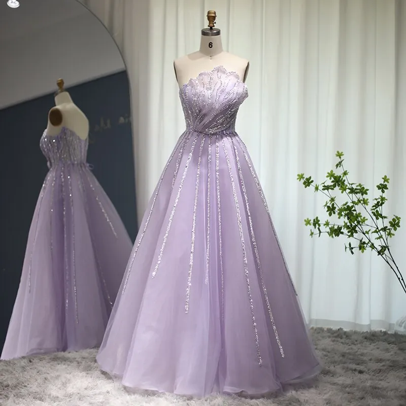 Luxury Beaded Lilac Scalloped Evening Dress SS247