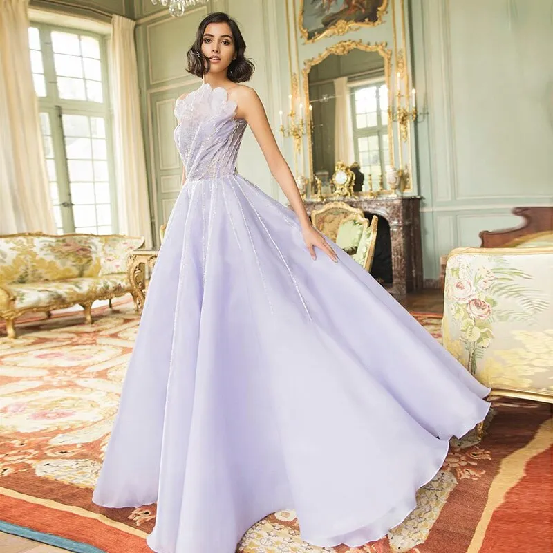 Luxury Beaded Lilac Scalloped Evening Dress SS247
