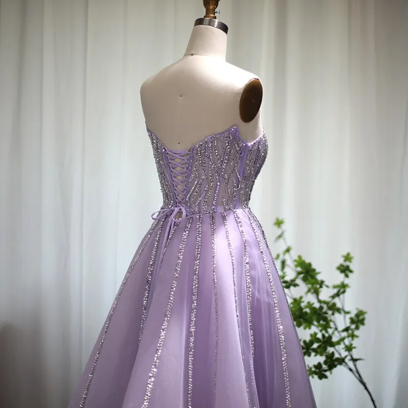 Luxury Beaded Lilac Scalloped Evening Dress SS247