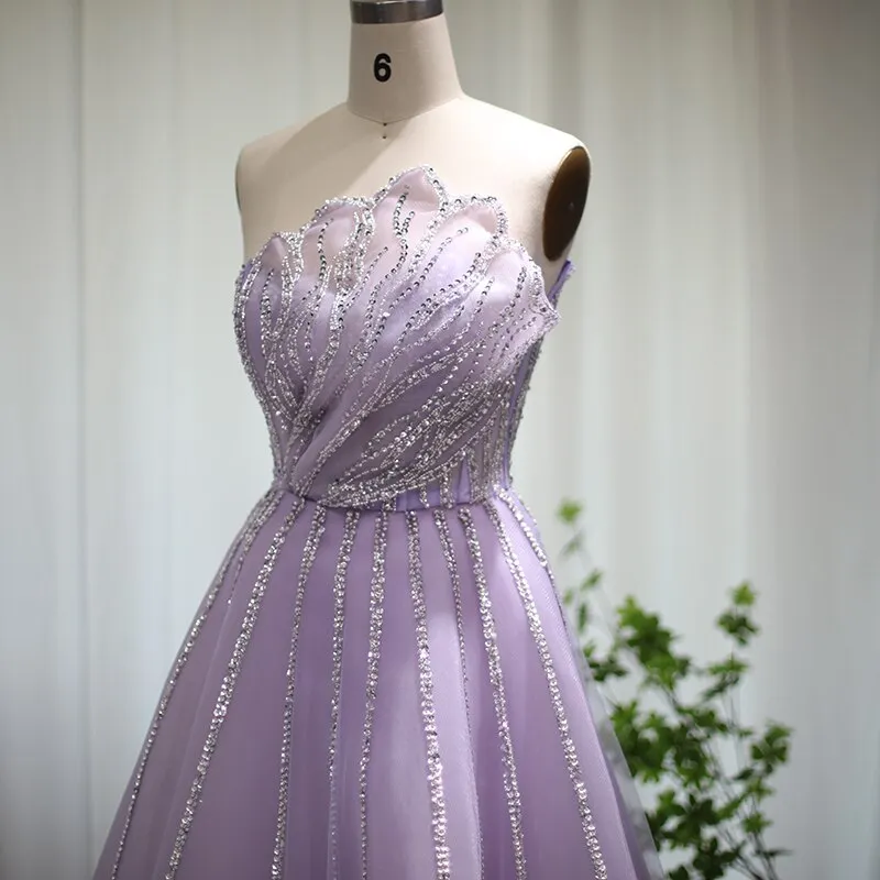 Luxury Beaded Lilac Scalloped Evening Dress SS247