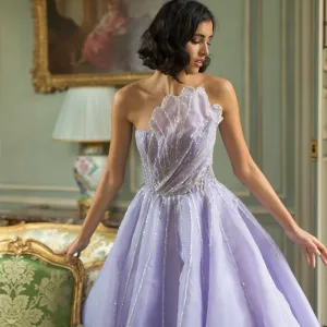 Luxury Beaded Lilac Scalloped Evening Dress SS247