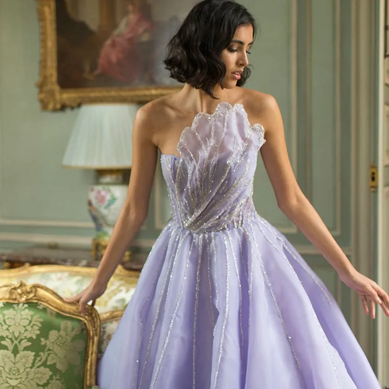 Luxury Beaded Lilac Scalloped Evening Dress SS247