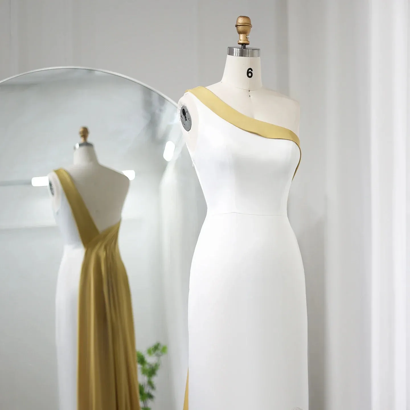Luxury Butterfly Beaded One Shoulder White Evening Dress SS475
