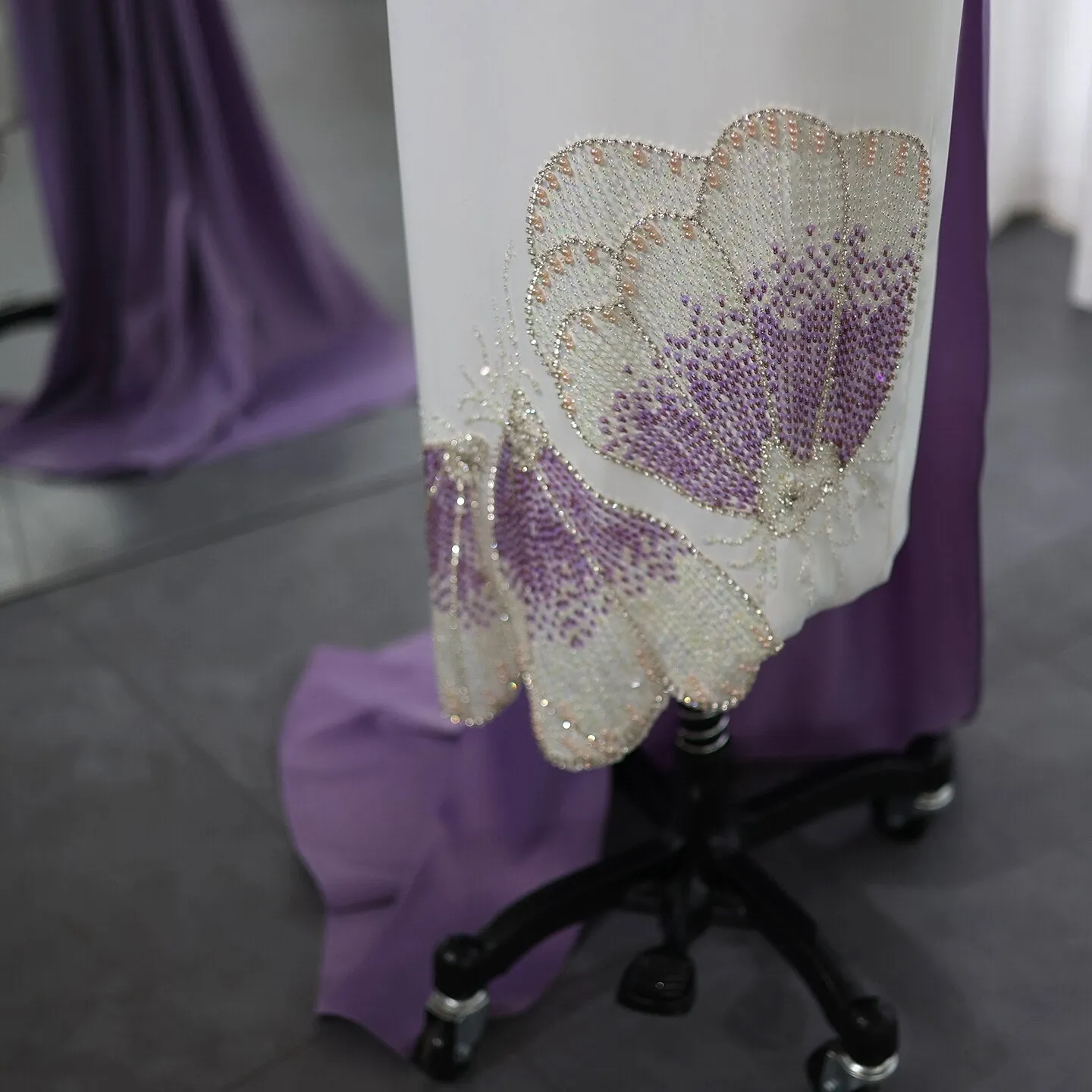 Luxury Butterfly Beaded One Shoulder White Evening Dress SS475