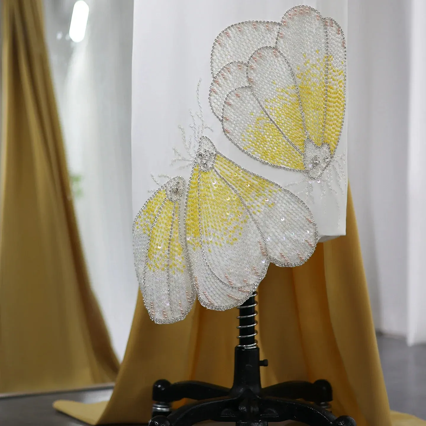 Luxury Butterfly Beaded One Shoulder White Evening Dress SS475