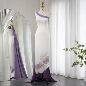 Luxury Butterfly Beaded One Shoulder White Evening Dress SS475