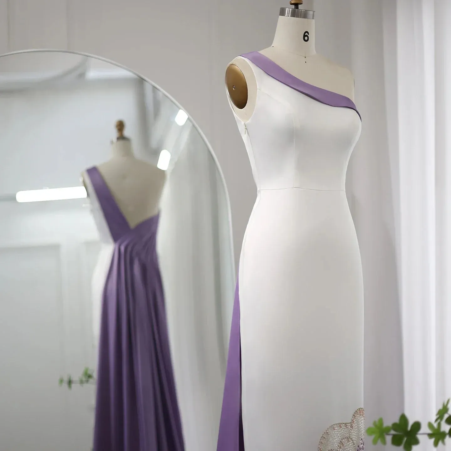 Luxury Butterfly Beaded One Shoulder White Evening Dress SS475