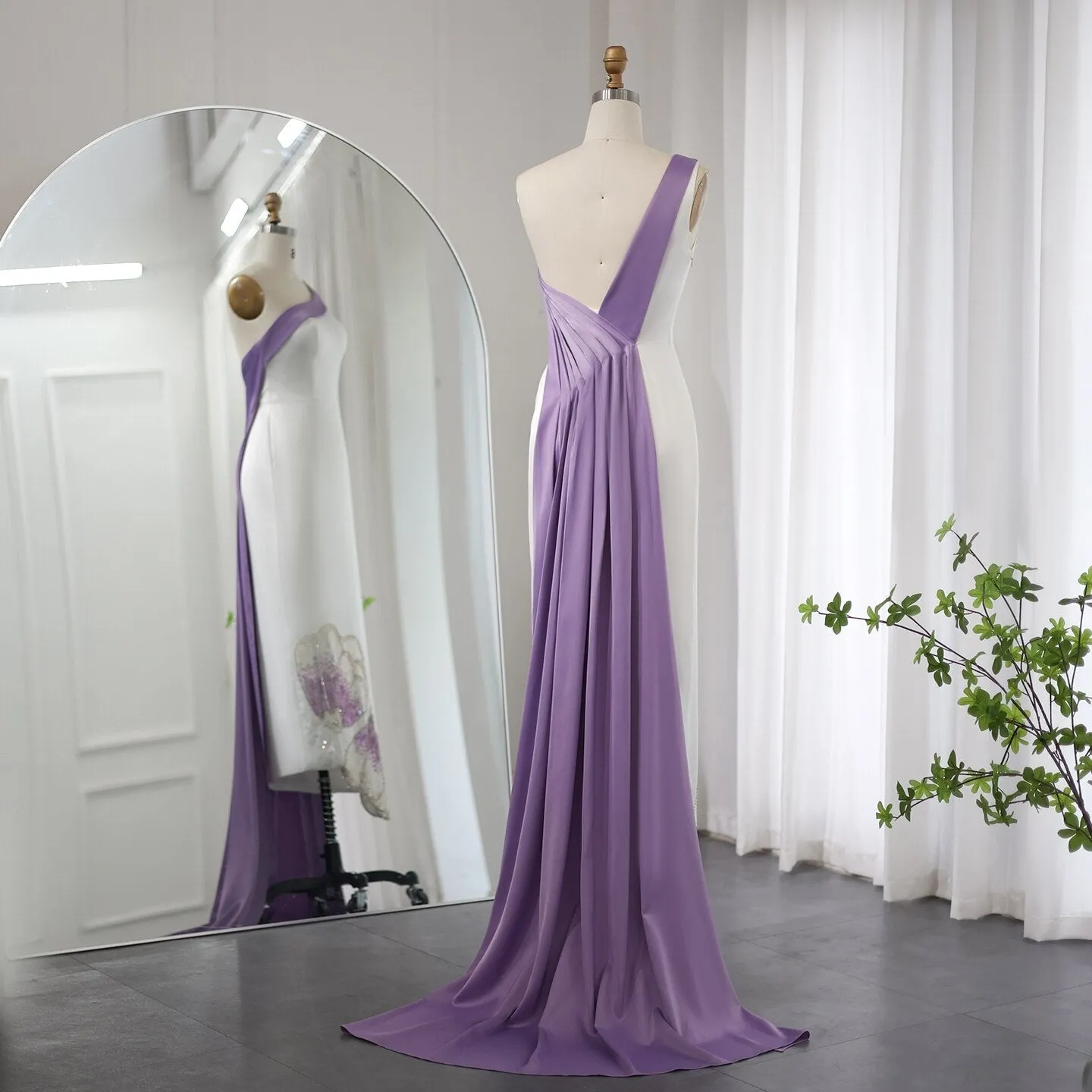 Luxury Butterfly Beaded One Shoulder White Evening Dress SS475