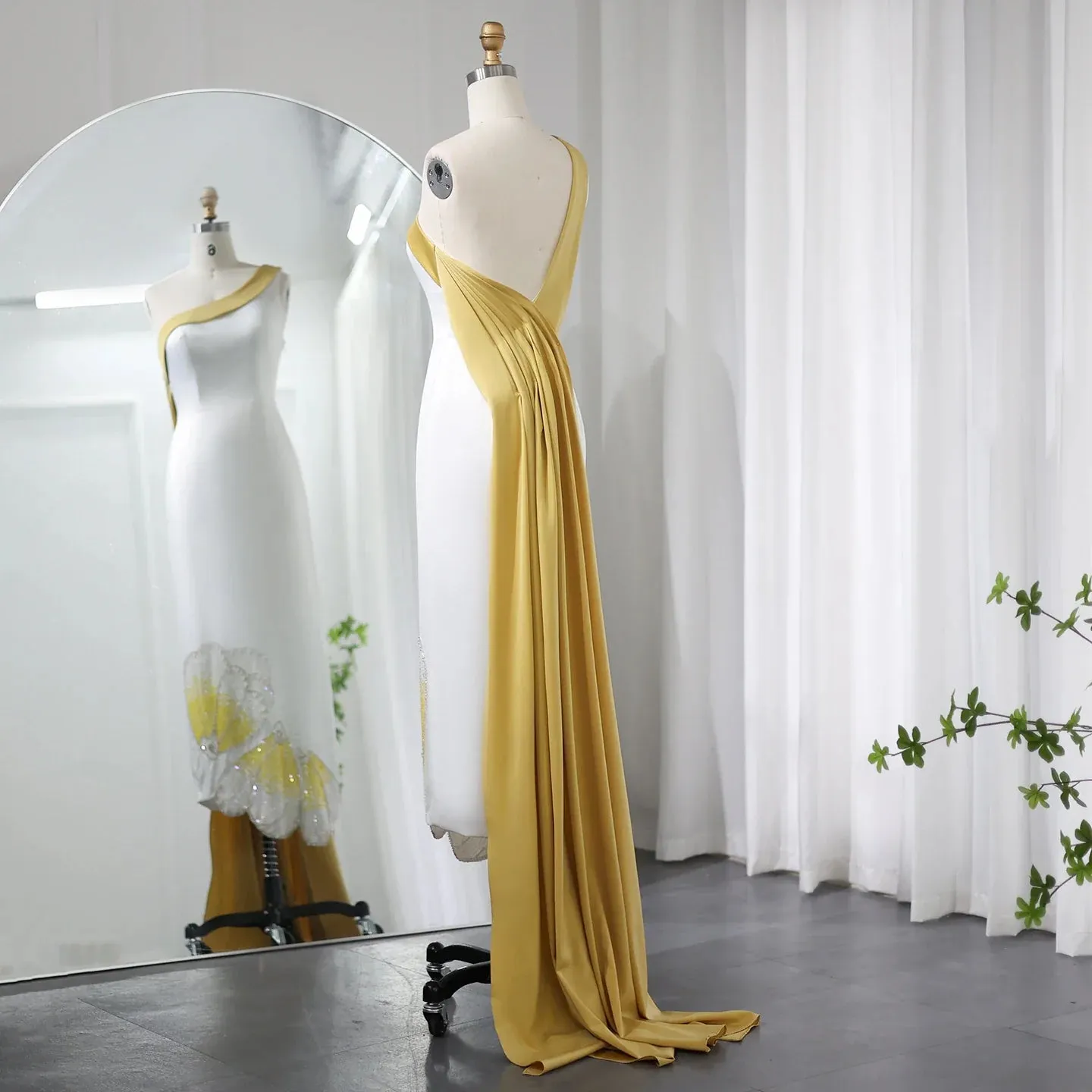 Luxury Butterfly Beaded One Shoulder White Evening Dress SS475