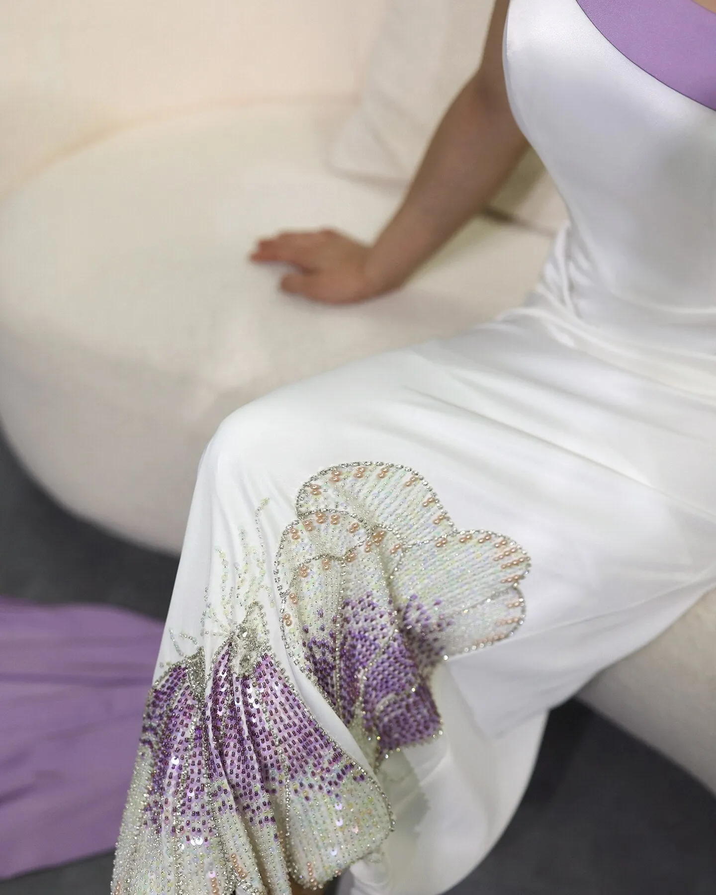 Luxury Butterfly Beaded One Shoulder White Evening Dress SS475