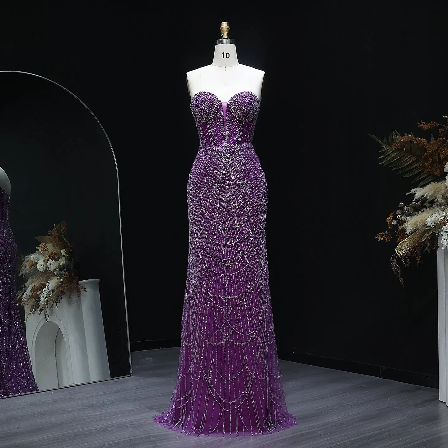 Luxury Crystal Nude Strapless Evening Dress SS223
