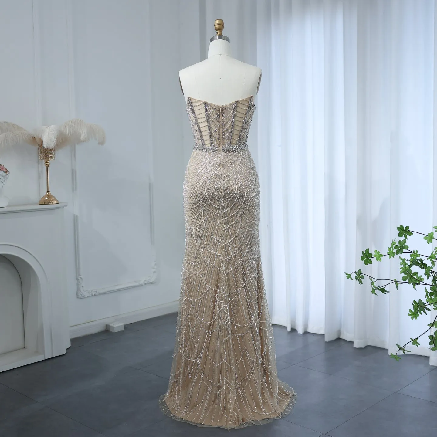 Luxury Crystal Nude Strapless Evening Dress SS223