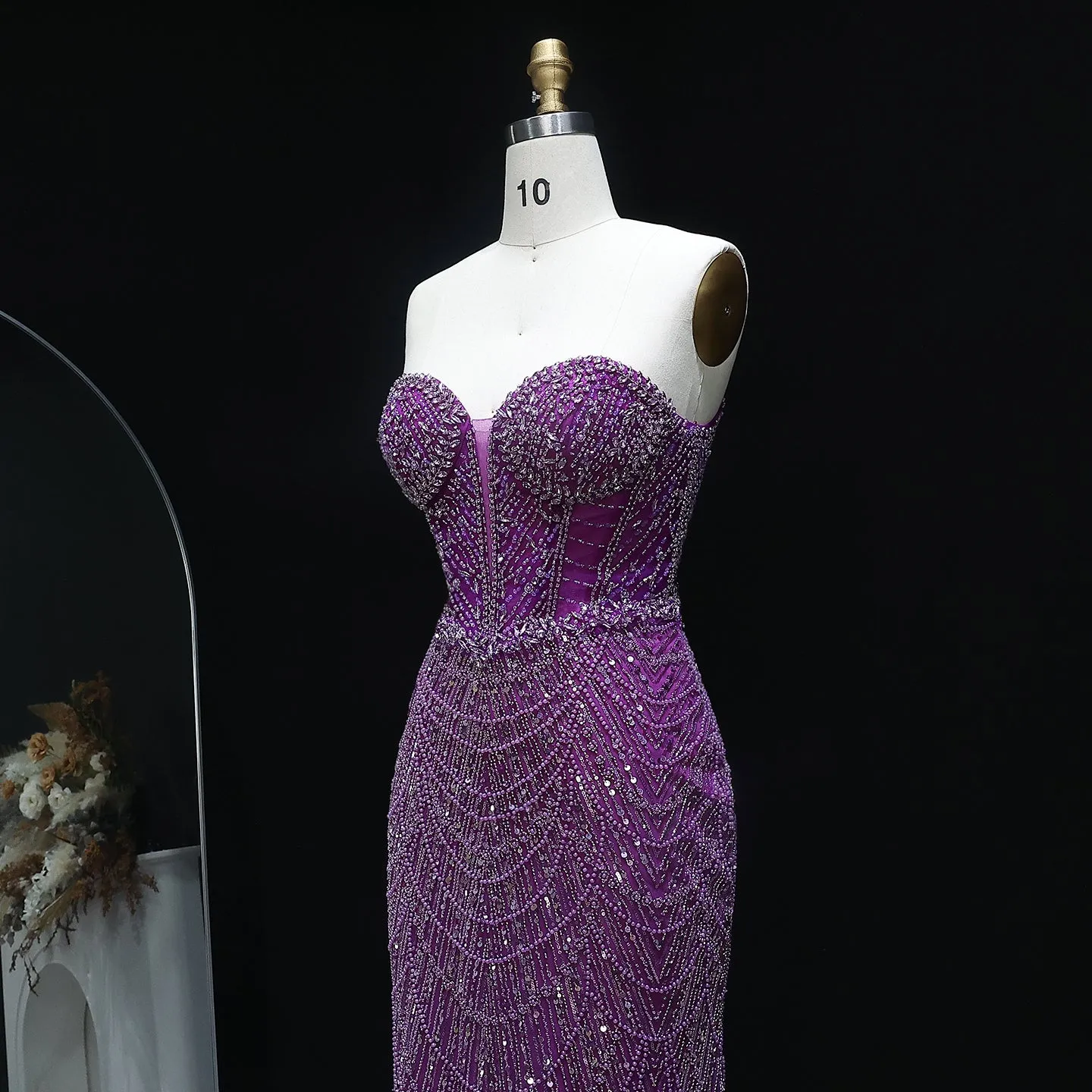 Luxury Crystal Nude Strapless Evening Dress SS223