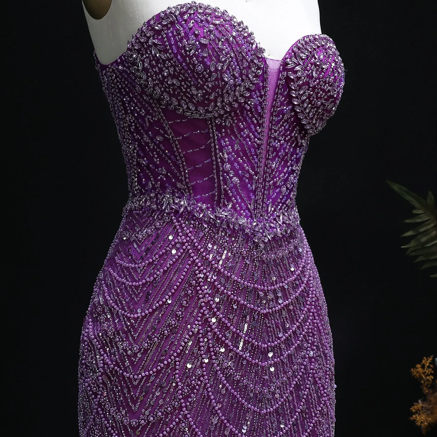 Luxury Crystal Nude Strapless Evening Dress SS223