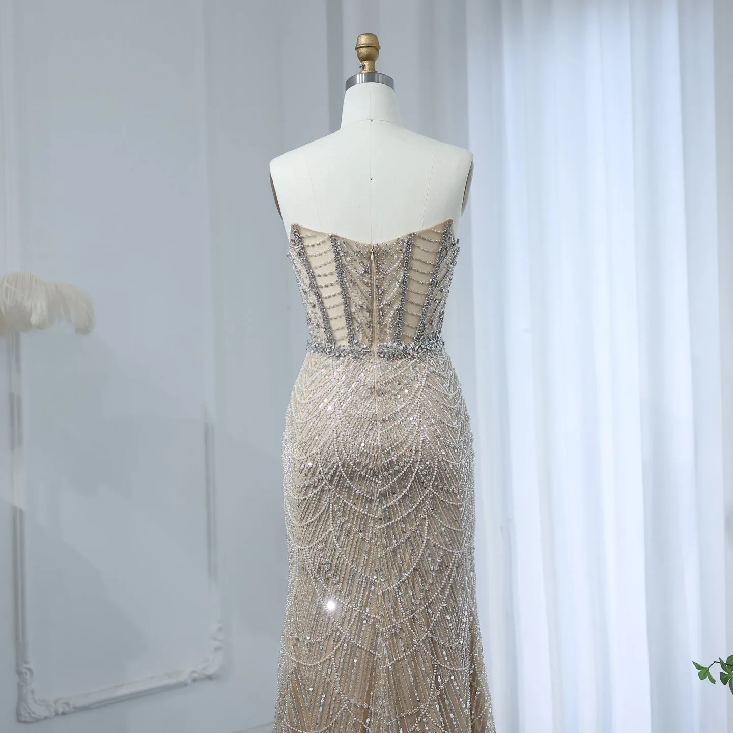 Luxury Crystal Nude Strapless Evening Dress SS223