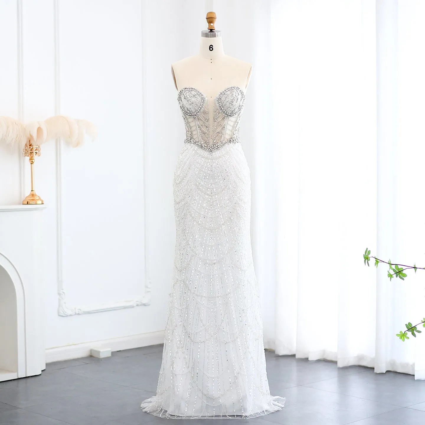 Luxury Crystal Nude Strapless Evening Dress SS223