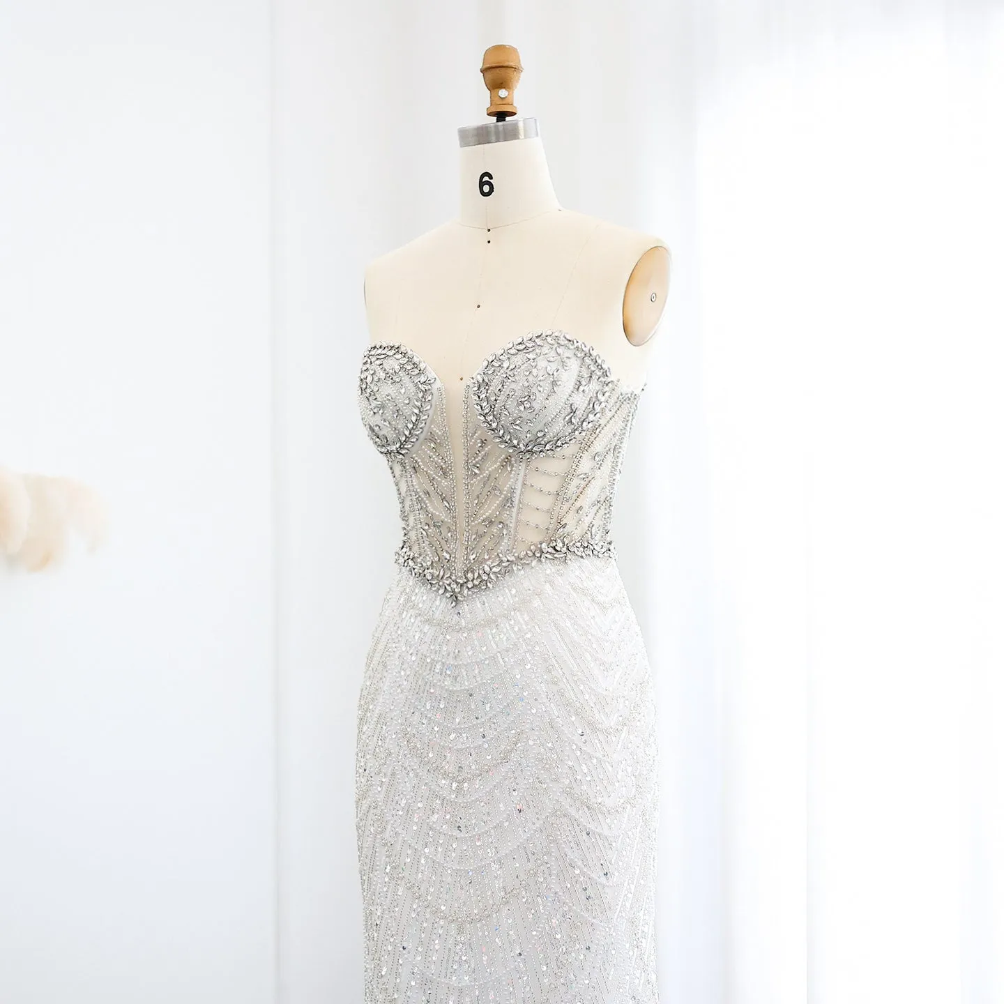 Luxury Crystal Nude Strapless Evening Dress SS223