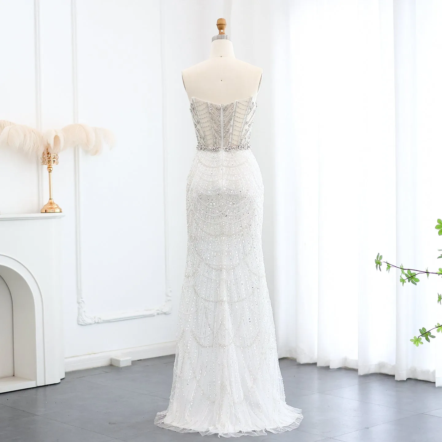Luxury Crystal Nude Strapless Evening Dress SS223