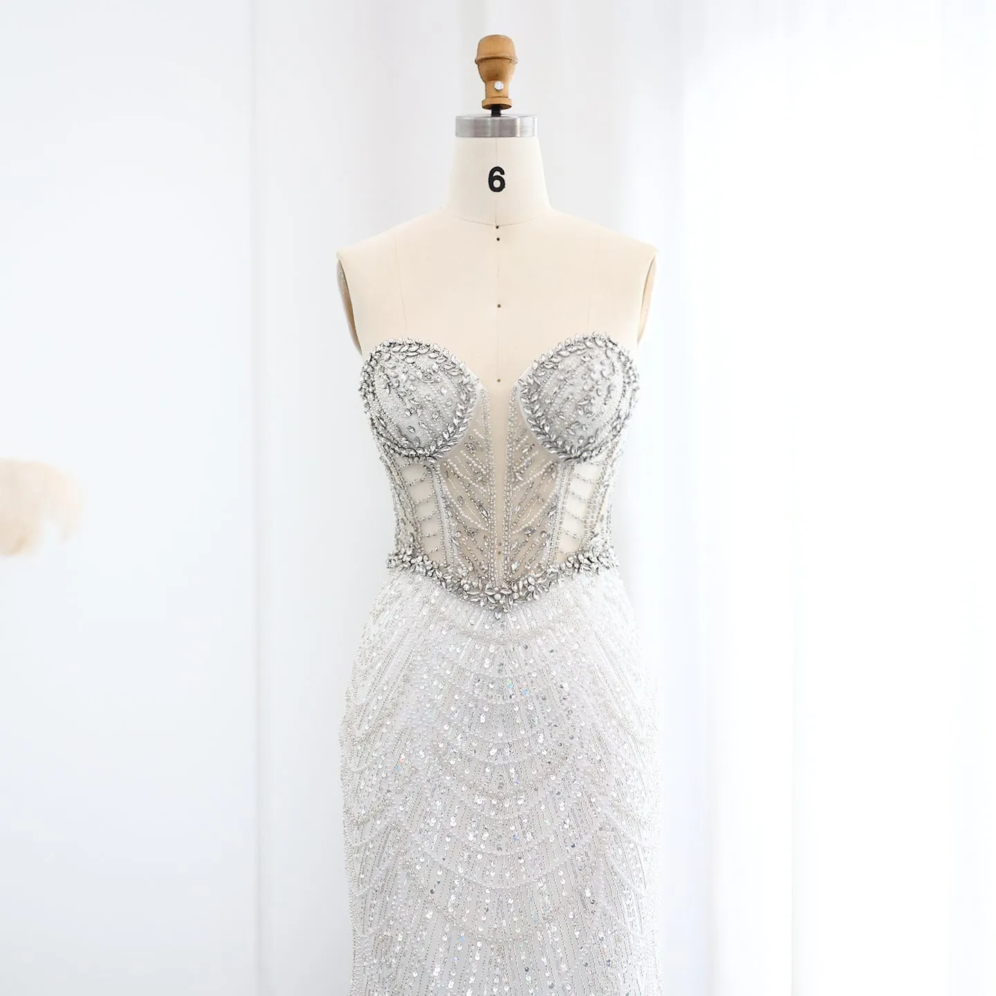 Luxury Crystal Nude Strapless Evening Dress SS223