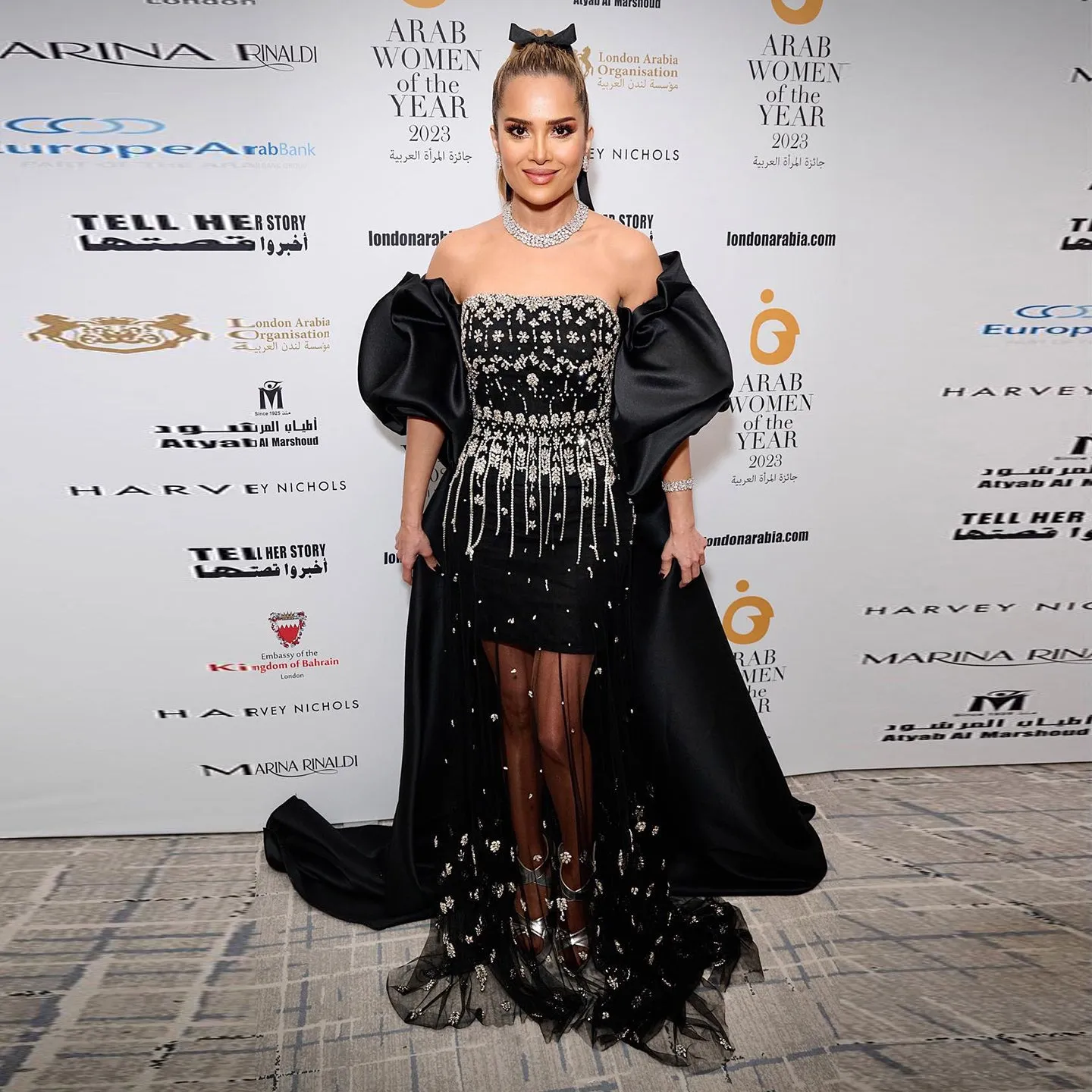 Luxury Crystal Tassel Black Evening Dress with Straps / Cape SS294