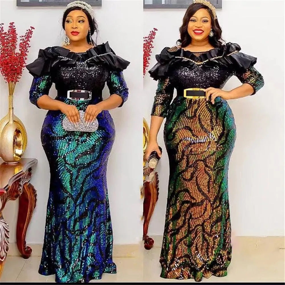 Luxury Evening Dresses Women Plus Size Sequin Mermaid Bodycon Dress