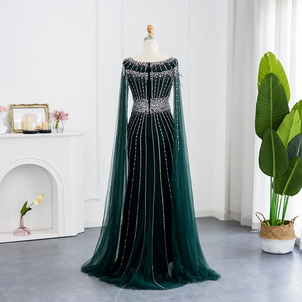 Luxury Feathers Evening Dress with Cape Sleeves SS348